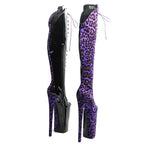 10-Inch Leopard Print Platform Boots - Thigh-High Patent Dance Boots