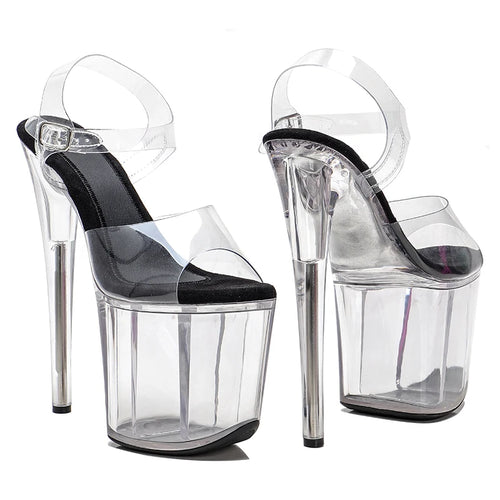 20cm Platform Heels - Transparent Slip-On Dance Sandals