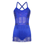 Starlight Rhinestone Fringe Latin Dance Leotard