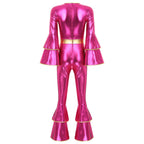 Women's Metallic Jumpsuit | Tiered Flare Sleeve | 70s Disco
