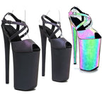 10-Inch Holographic Platform Sandals - Peep Toe Exotic Dance Heels