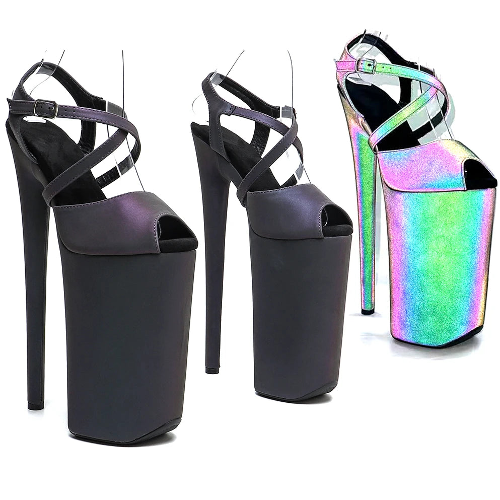 10-Inch Holographic Platform Sandals - Peep Toe Exotic Dance Heels