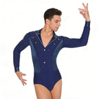 Men's Rhinestone Dance Leotard | Long Sleeve | Latin & Figure Skating