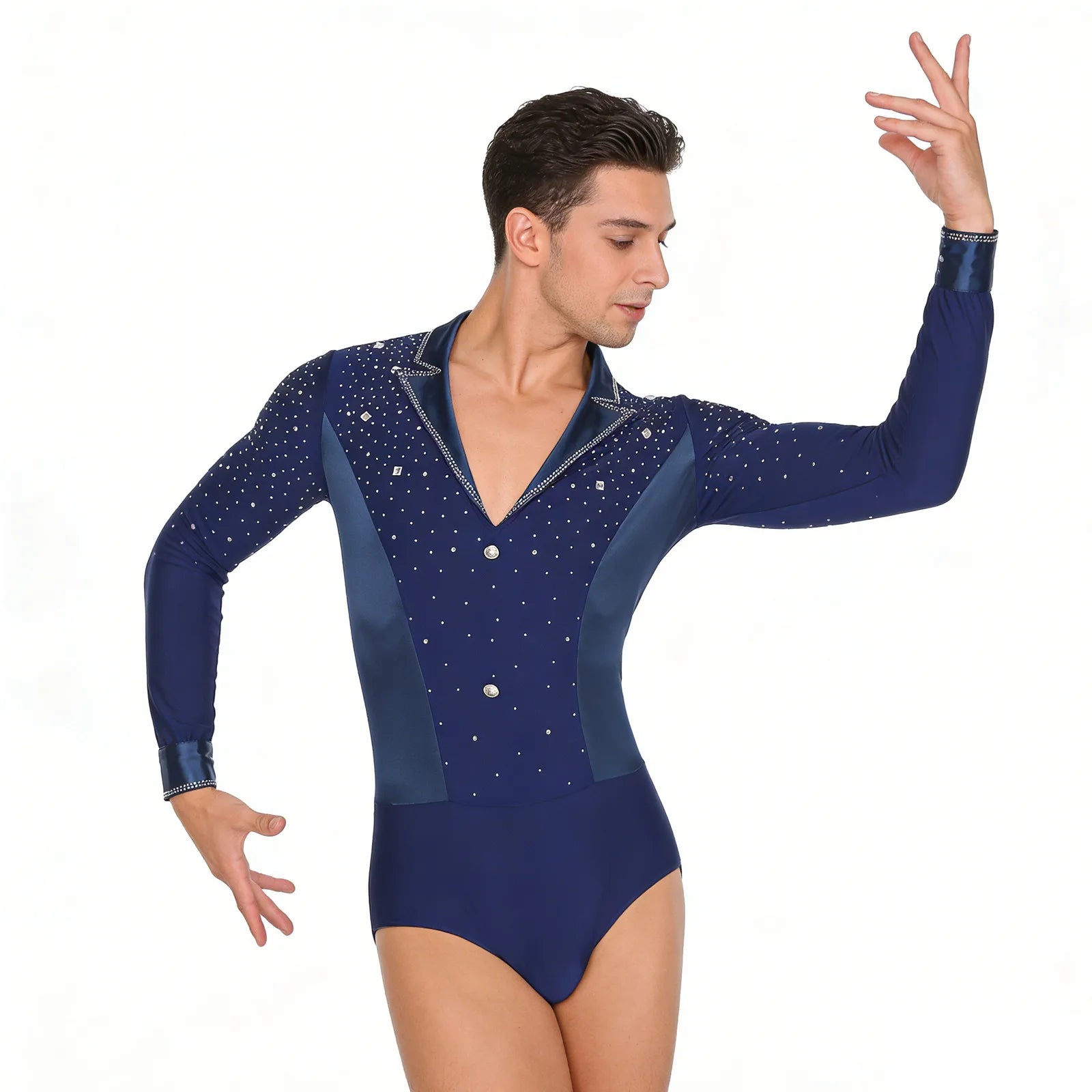 Men's Rhinestone Dance Leotard | Long Sleeve | Latin & Figure Skating