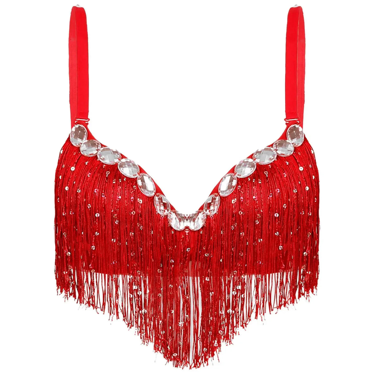 Rhinestone Fringe Tassel Dance Bra Top | Belly Dance & Cabaret | 4 Colours