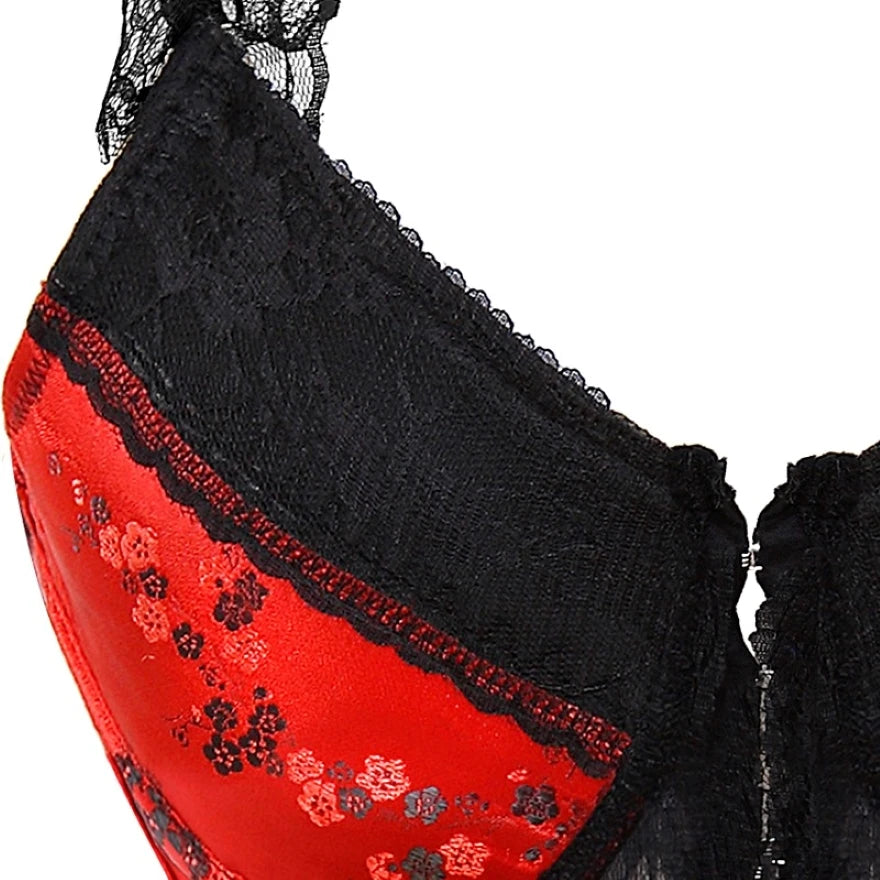 Red Floral Overbust Corset | Lace Trim