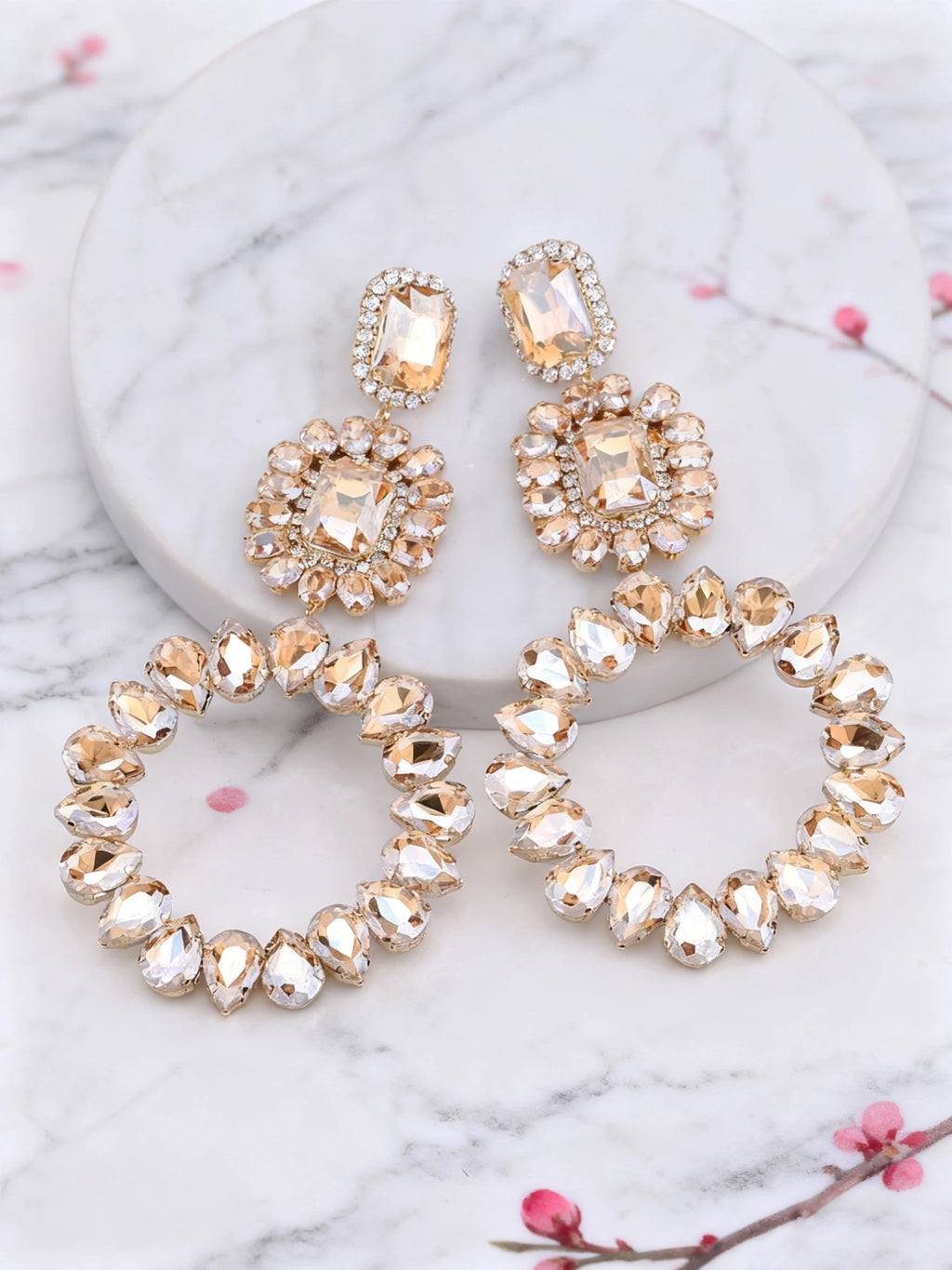 Rhinestone Round Drop Earrings | Clip or Pin