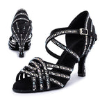Rhinestone Latin Dance Heels | Satin Ballroom Sandals
