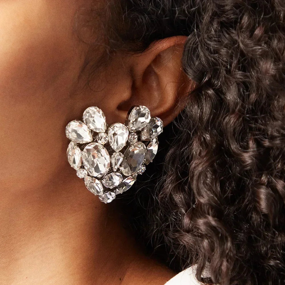 Rhinestone Heart Clip-On Earrings