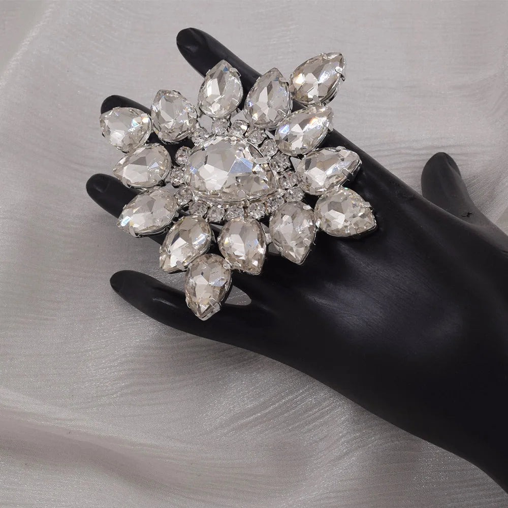 Oversized Rhinestone Flower Cocktail Ring | Adjustable | 6 Colors