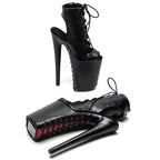 Snakeskin Open-Toe Platform Ankle Boots – 9-Inch Pole Dance Heels, Black