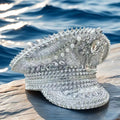 Crystal Rhinestone Captain Hat | Steampunk Pearl | Silver