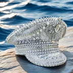 Crystal Rhinestone Captain Hat | Steampunk Pearl | Silver