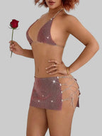 Rhinestone Backless Top & Mini Skirt Set - 2-Piece Festival Outfit