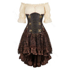 Steampunk Corset Dress Set | Off-Shoulder Blouse & Skirt | S-XXL