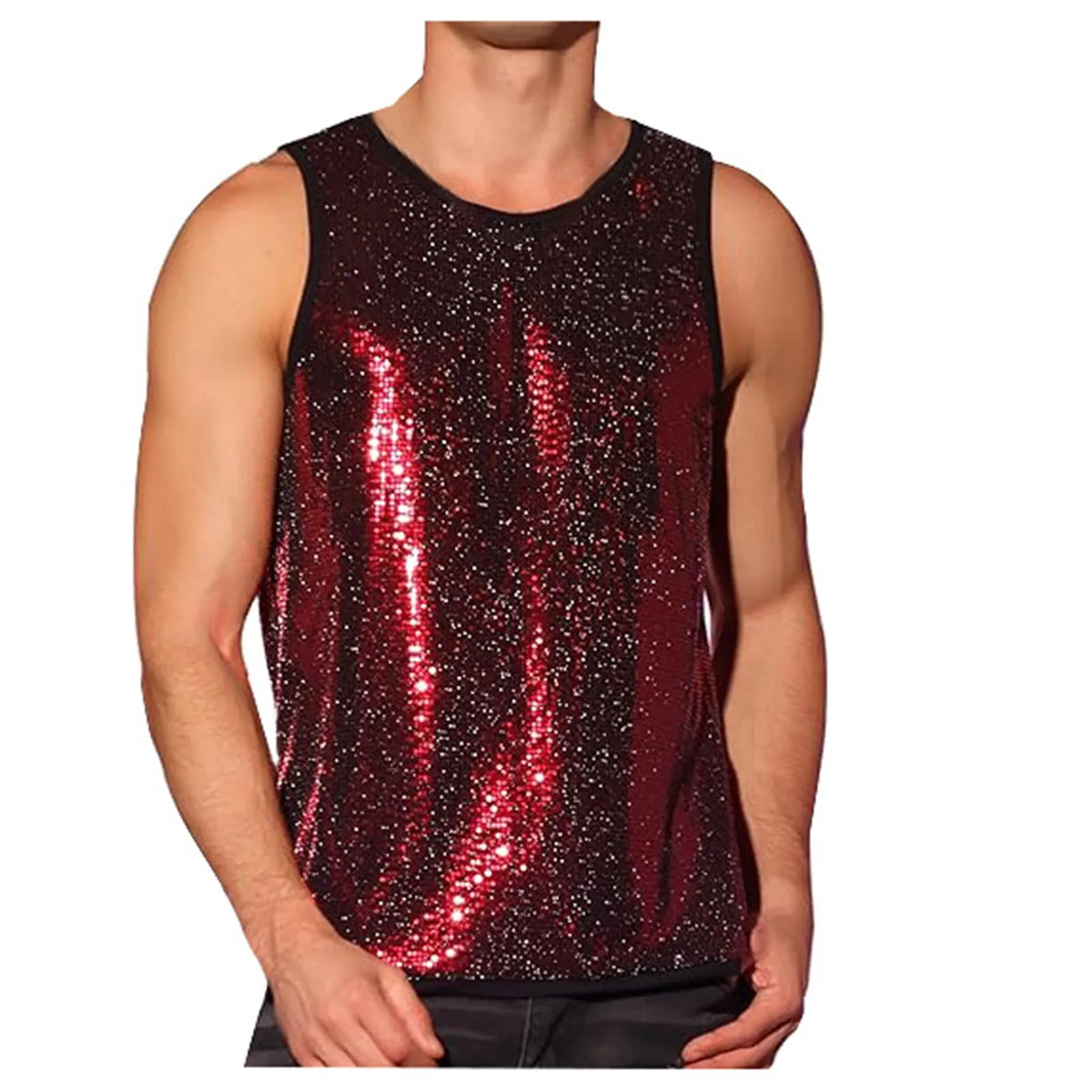 Men's Sequin Tank | Sleeveless Stage Sparkle