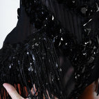 Sexy Mesh Sheer Black Rhinestone Bodysuit