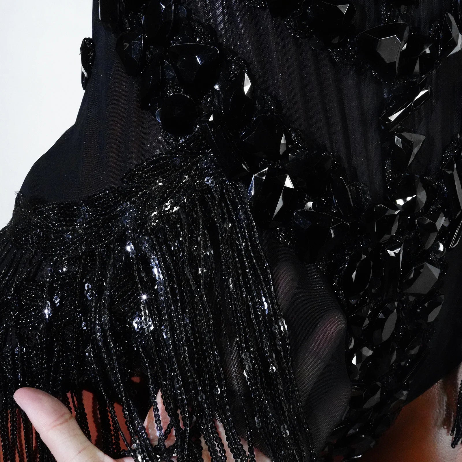Sexy Mesh Sheer Black Rhinestone Bodysuit