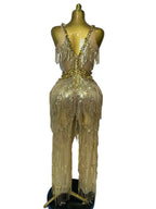 Gold Sequin Fringe Jumpsuit | Wide-Leg | Stage