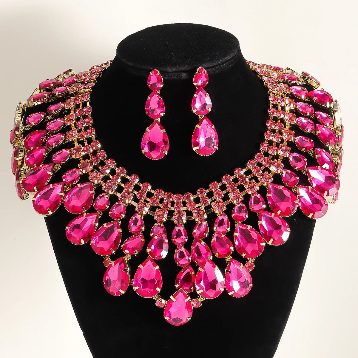 Rhinestone Necklace & Earring Set | Geometric | 3-Piece