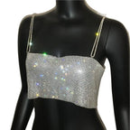 Sequin Crystal Chain Halter Tank Top - Festival & Stage Wear
