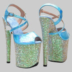 20CM Snake Print Glitter Platform Sandals - 8 Inch High Heel Pole Dance Shoes