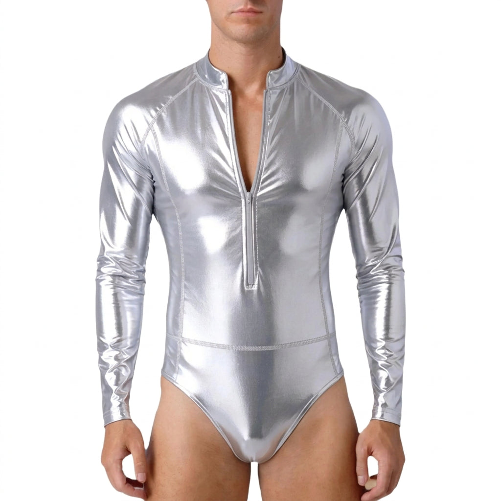 Men's Metallic Bodysuit | Zip Front
