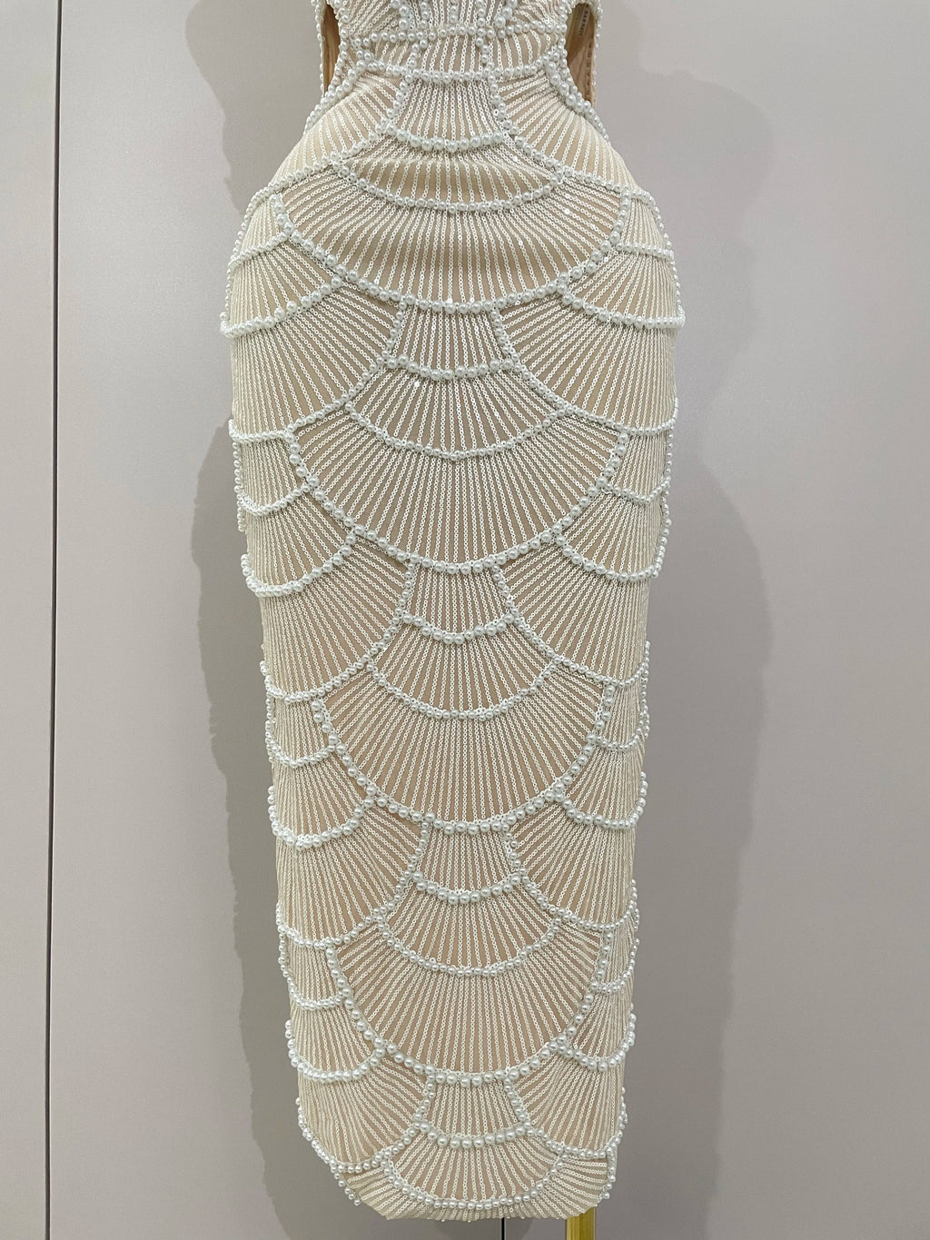Pearl Beaded Sequin Bodycon Dress | Spaghetti Strap | Stage