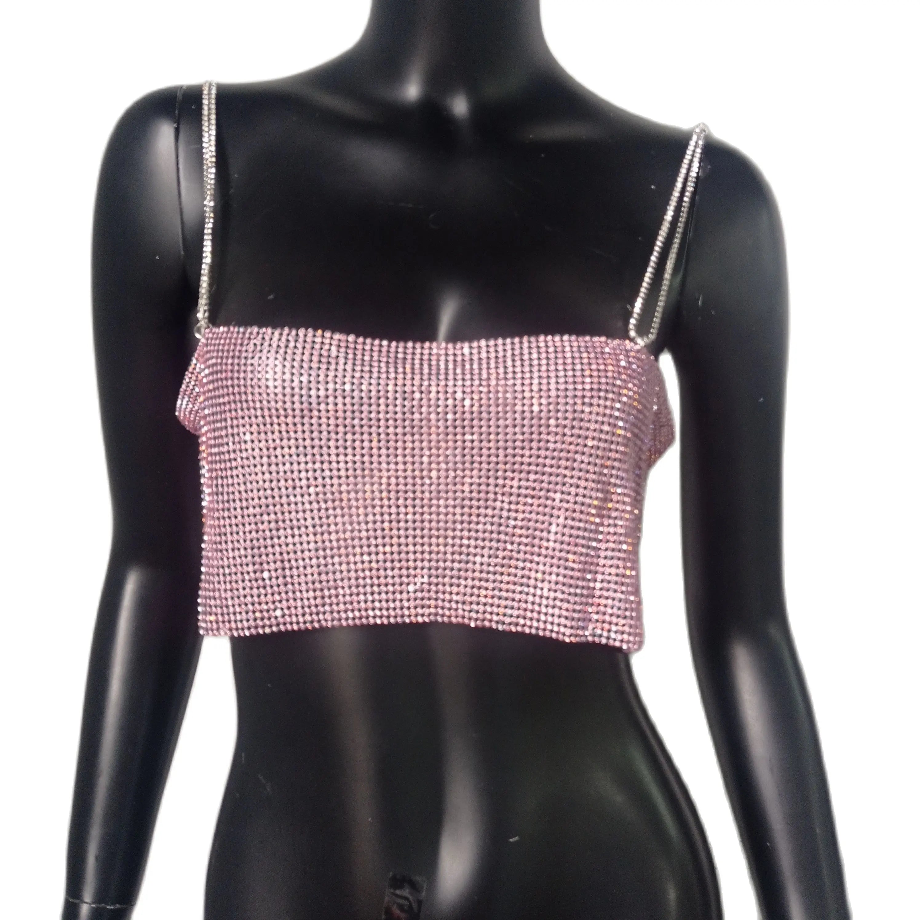 Sequin Crystal Chain Halter Tank Top - Festival & Stage Wear