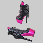 17CM Snake Print Platform Ankle Boots - High Heel Pole Dance Boots