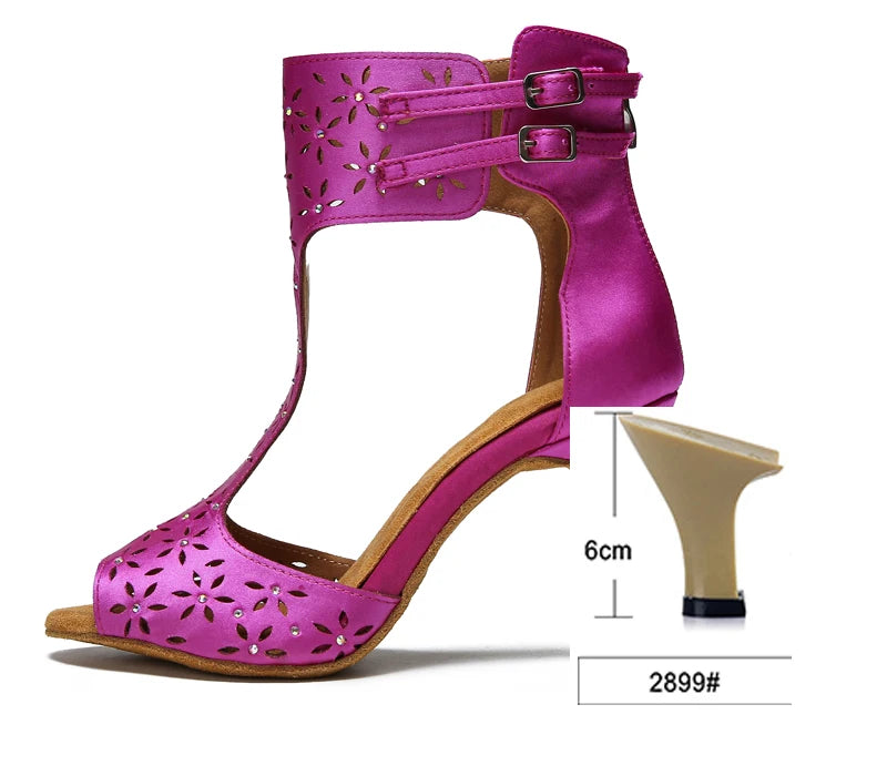 Purple Satin Latin Dance Shoes | Peep Toe | Lace-Up Heel