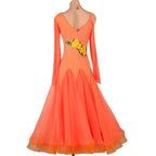 Coral Ballroom Gown | Floral Accent | Long Sleeve | XXS-XXL