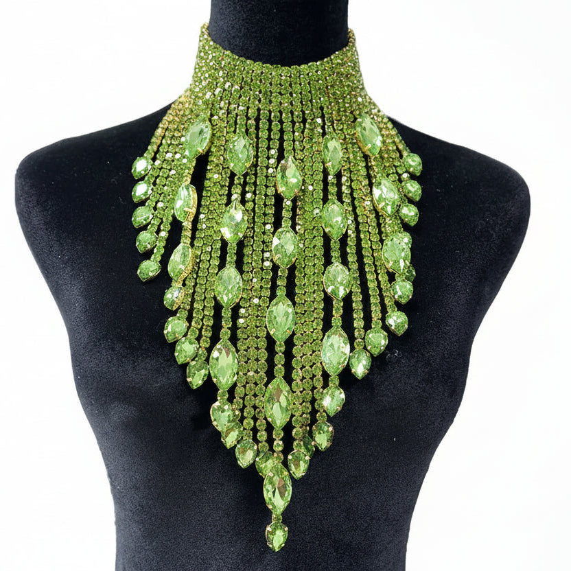 Crystal AB Tassel Necklace - Stunning Long Irregular Rhinestone Choker for Stage & Wedding