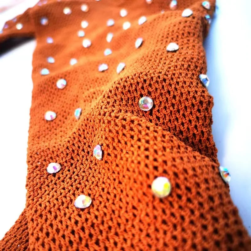 Rhinestone Fishnet Bodysuit Stocking — Full-Body Dance Jumpsuit