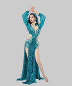 Egyptian Baladi Dress - Sequined Belly Dance Costume Set