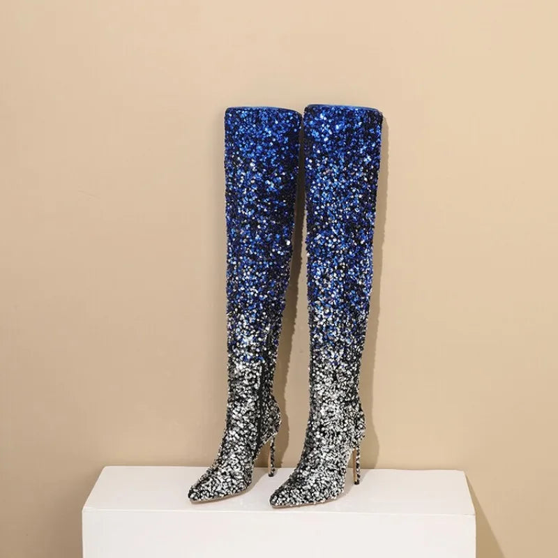 Gradient Sequin Over-the-Knee Boots | 11cm Heel