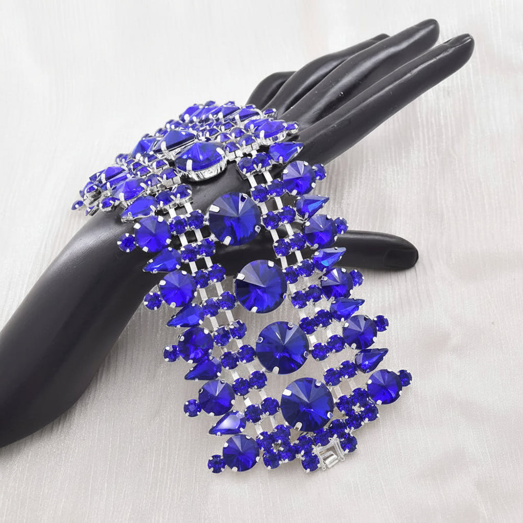 Rhinestone Bangle Bracelet | Crystal Wide Cuff | 3"