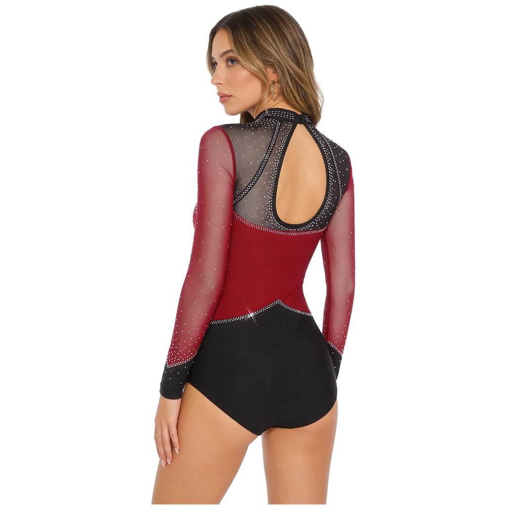 Prism Rhinestone Mesh-Sleeve Performance Leotard