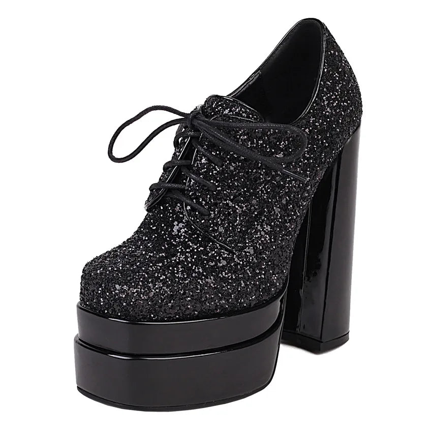 Platform Derby Heels | Sequin Sparkle | 14.5cm