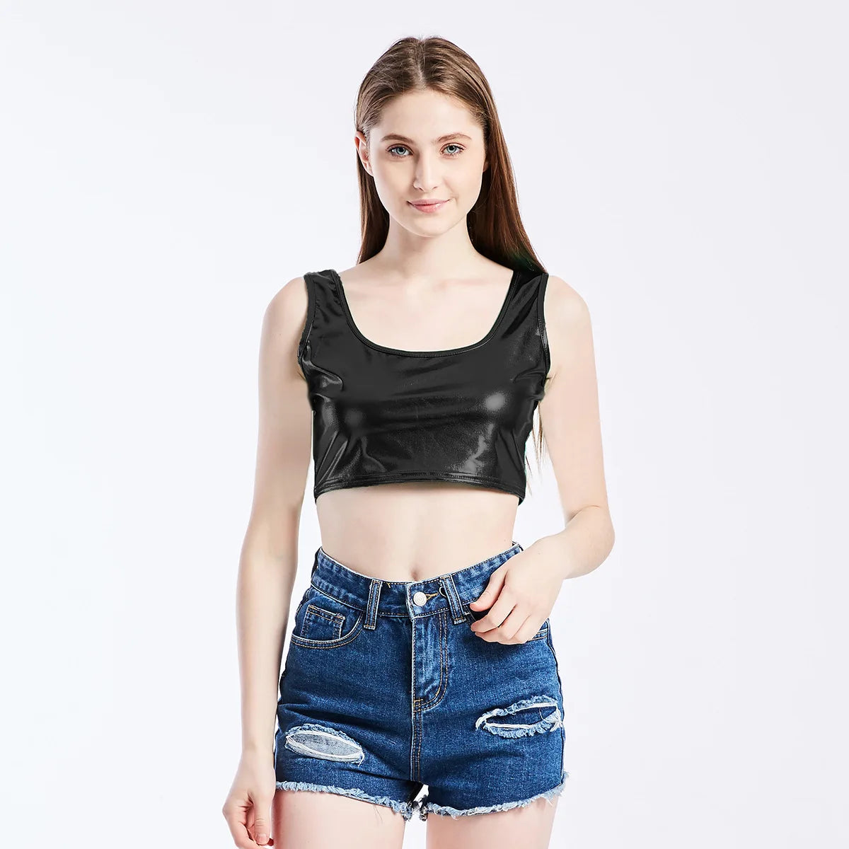 Holographic Metallic Crop Tank | Shiny Performance Top