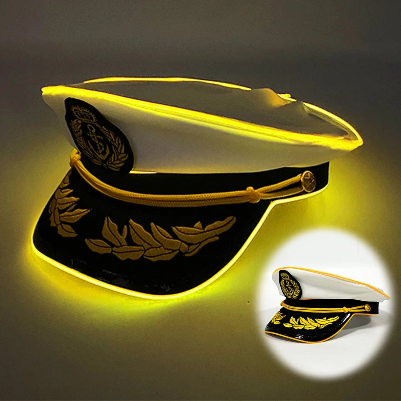 LED Glow Captain Hat | EL Wire Light-Up | Unisex