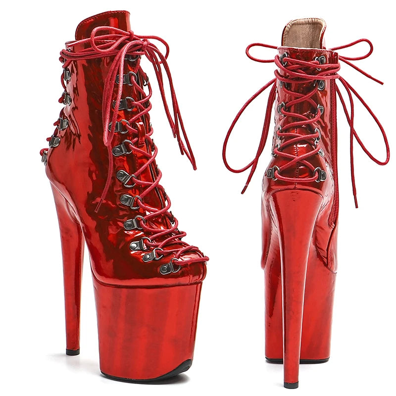 8-Inch Patent Ankle Platform Boots - Open Toe Boots