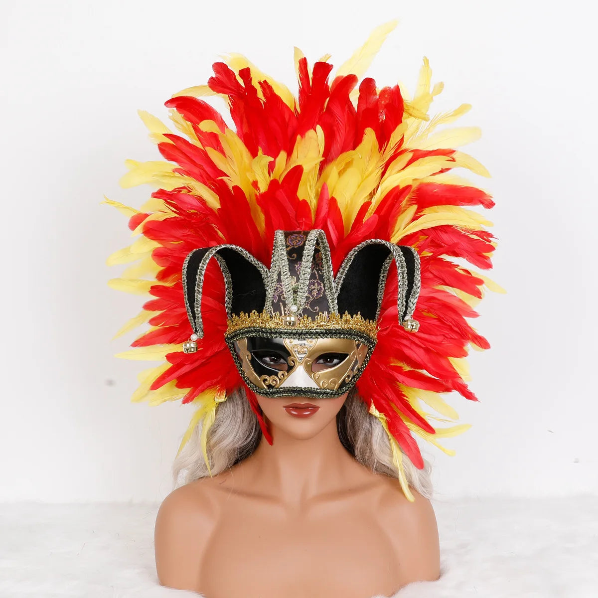 Feather Masquerade Mask | Jester Crown