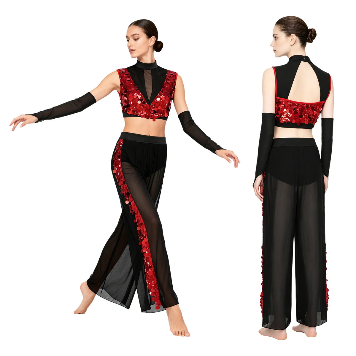 Rhinestone Crop Top & Sheer Pants Set | Lyrical Dance | Built-In Brief