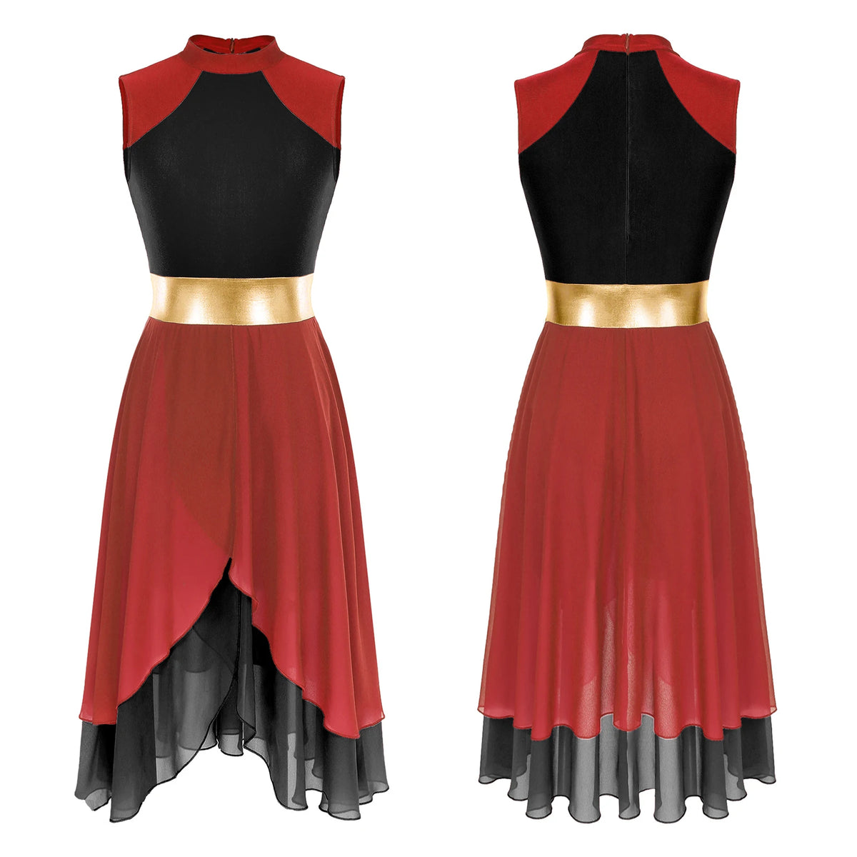 Color Block Lyrical Dance Dress | Mock Neck | Asymmetric Hem