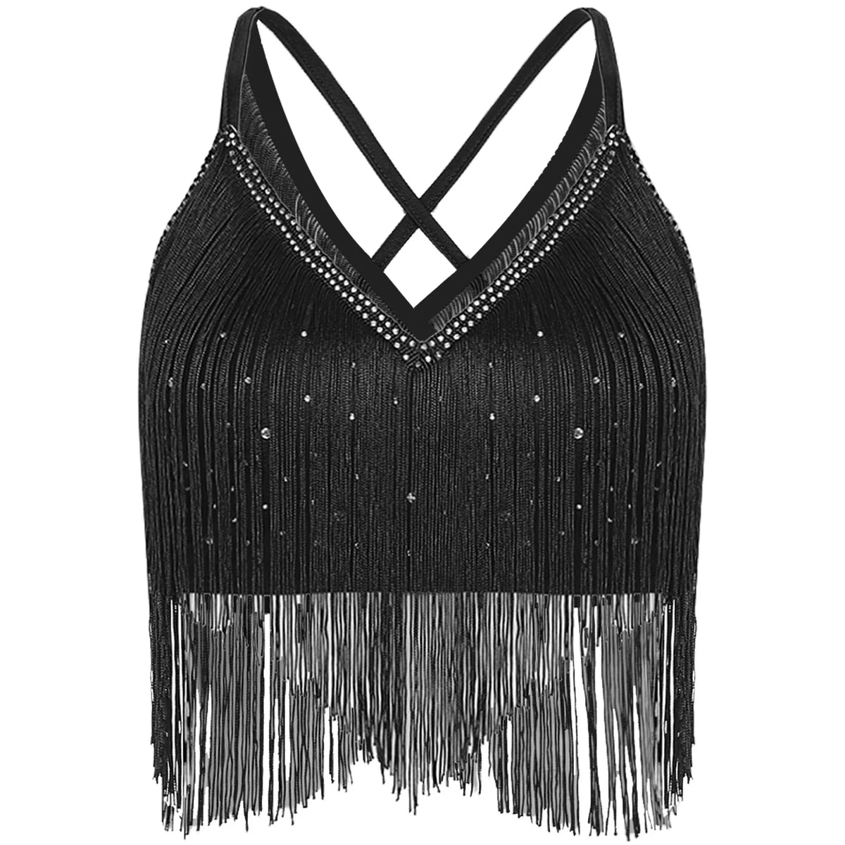 Fringe Tassel Crop Top | Crisscross Back | Latin Dance & Stage | 7 Colours