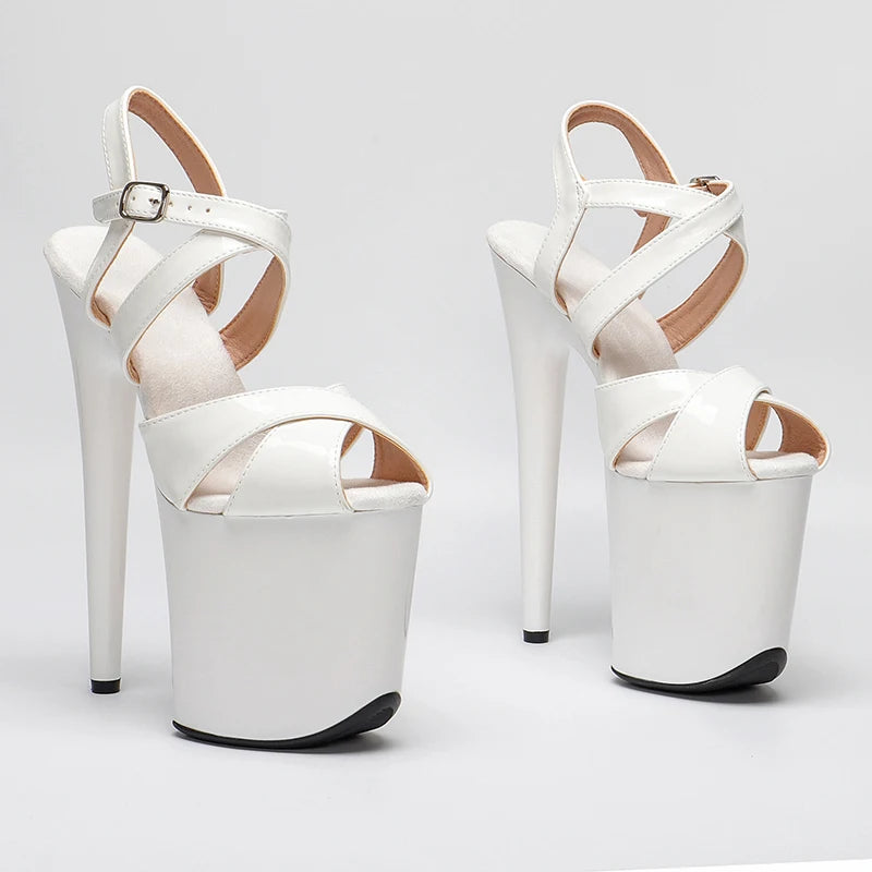 20CM Shiny Patent Platform Sandals - 8 Inch High Heel Pole Dance Shoes