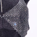 Rhinestone Mesh V-Neck Halter Crop Top