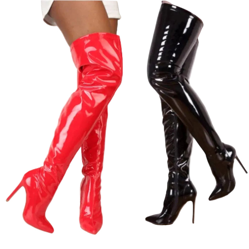 Patent Finish Over-the-Knee Boots | Side Zip | 12cm Heel