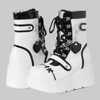 Chunky Platform Ankle Boots - Punk Wedge Heel Boots with Buckle Detail